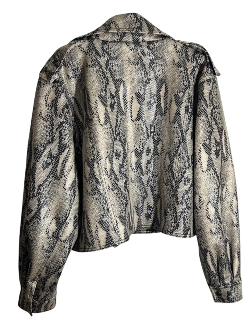 Jennifer Lopez Faux Snake-Print Cropped Moto Jacket Size XL - Picture 2 of 7